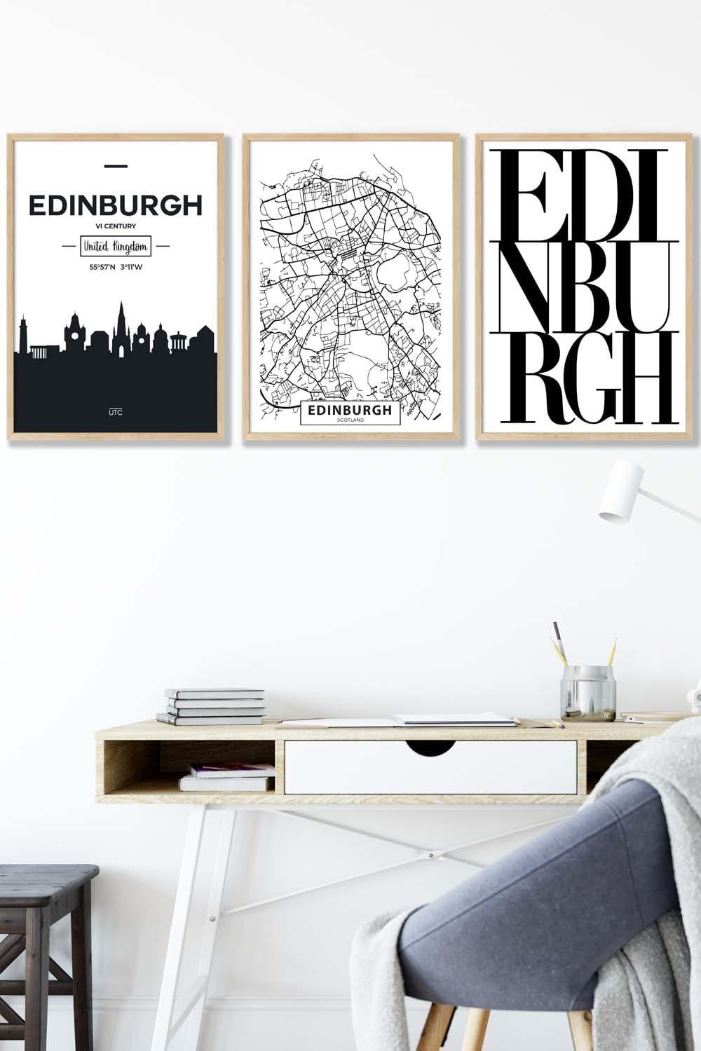 EDINBURGH Skyline Street Map City Prints Framed Wall Art - Medium